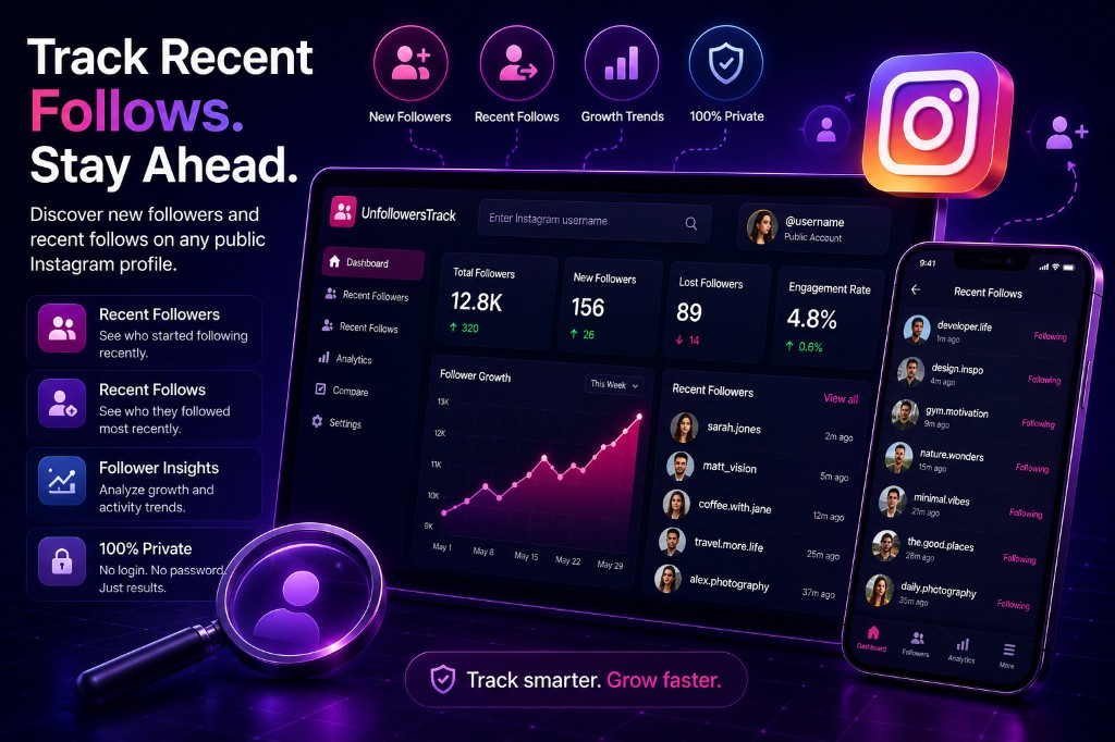 Background تحميل تطبيق Tracki 2026 لمتابعة المتابعين ومعرفة Recent Followers على إنستقرام 