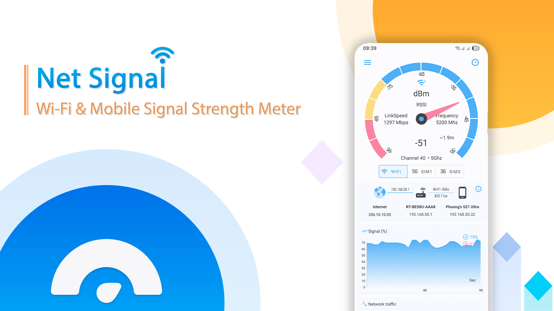 Background تحميل Net Signal: WiFi & 5G Meter للأندرويد لقياس قوة إشارة WiFi و5G 